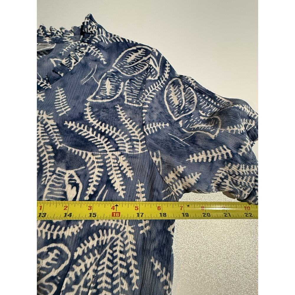 Vtg Orvis Floral Batik Pintuck Button Down Dress Sz M Blue Beachy‎ Vacation - Picture 9 of 12